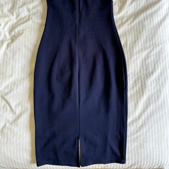 EUC Lipsy London Navy & Cream Bodycon Dress with Keyhole Back - Picture 4 of 4